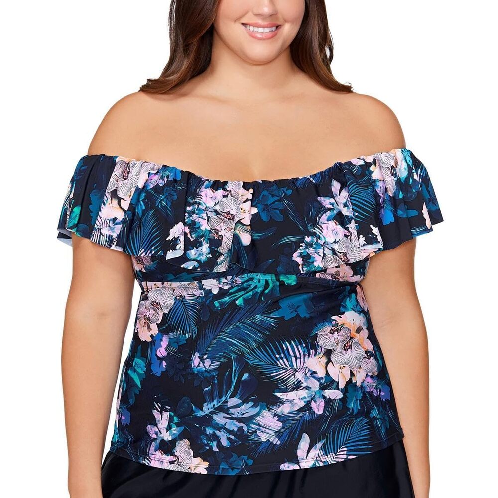 Island Escape Women's Multicolor Plus Size Floral-Print Tankini Top Swim 24 NWT